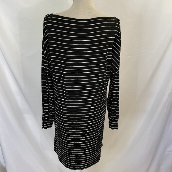 NEW Soma Weekend MED Long Sleeve Lounge Dress Stripe Black White $79 - Picture 4 of 5